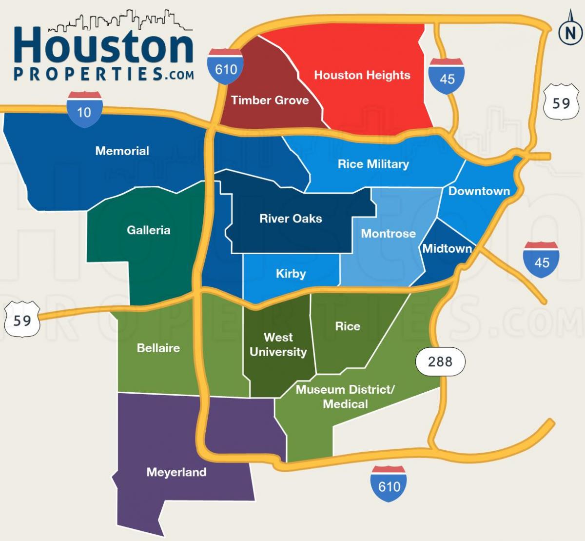 karte Houston apkārtne