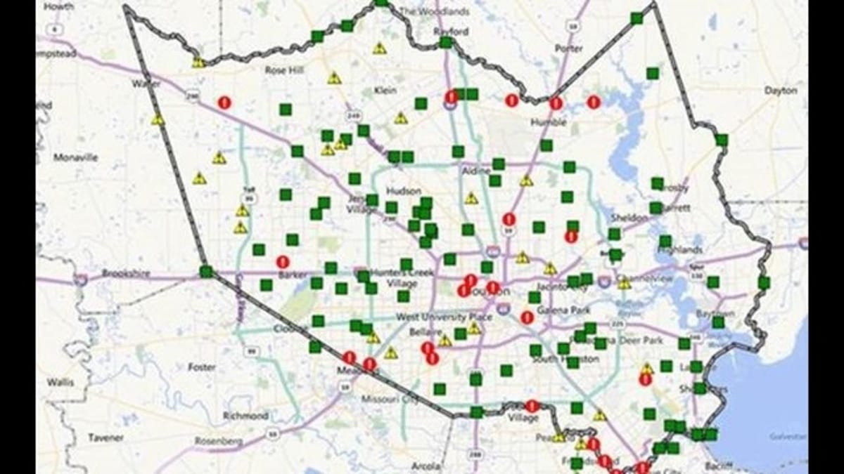karte applūst teritorijas Houston