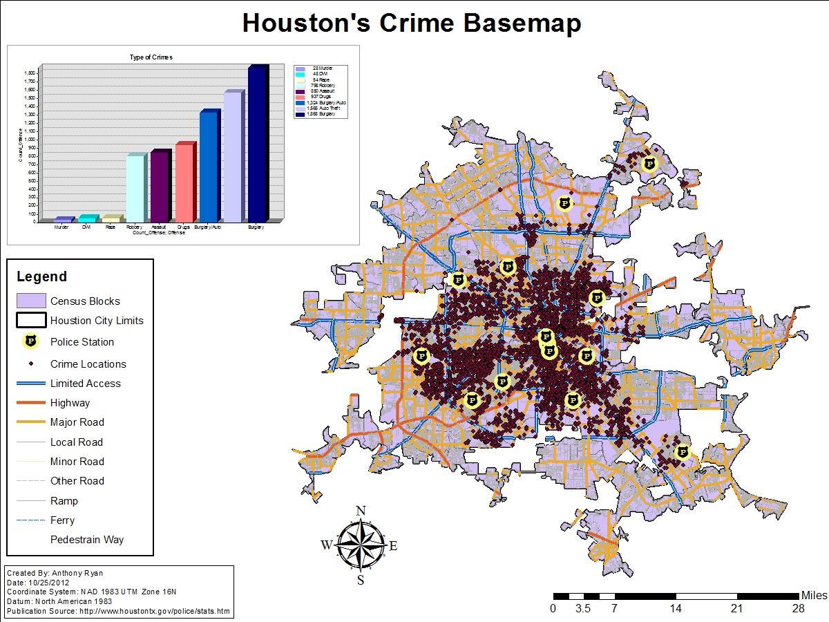 Houston noziedzības līmenis karte
