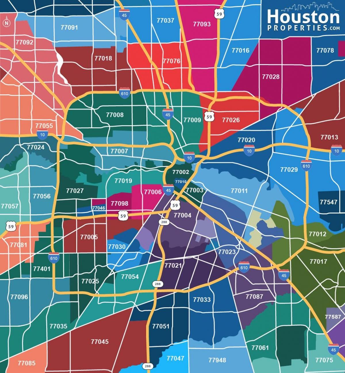 karte Houston priekšpilsētas