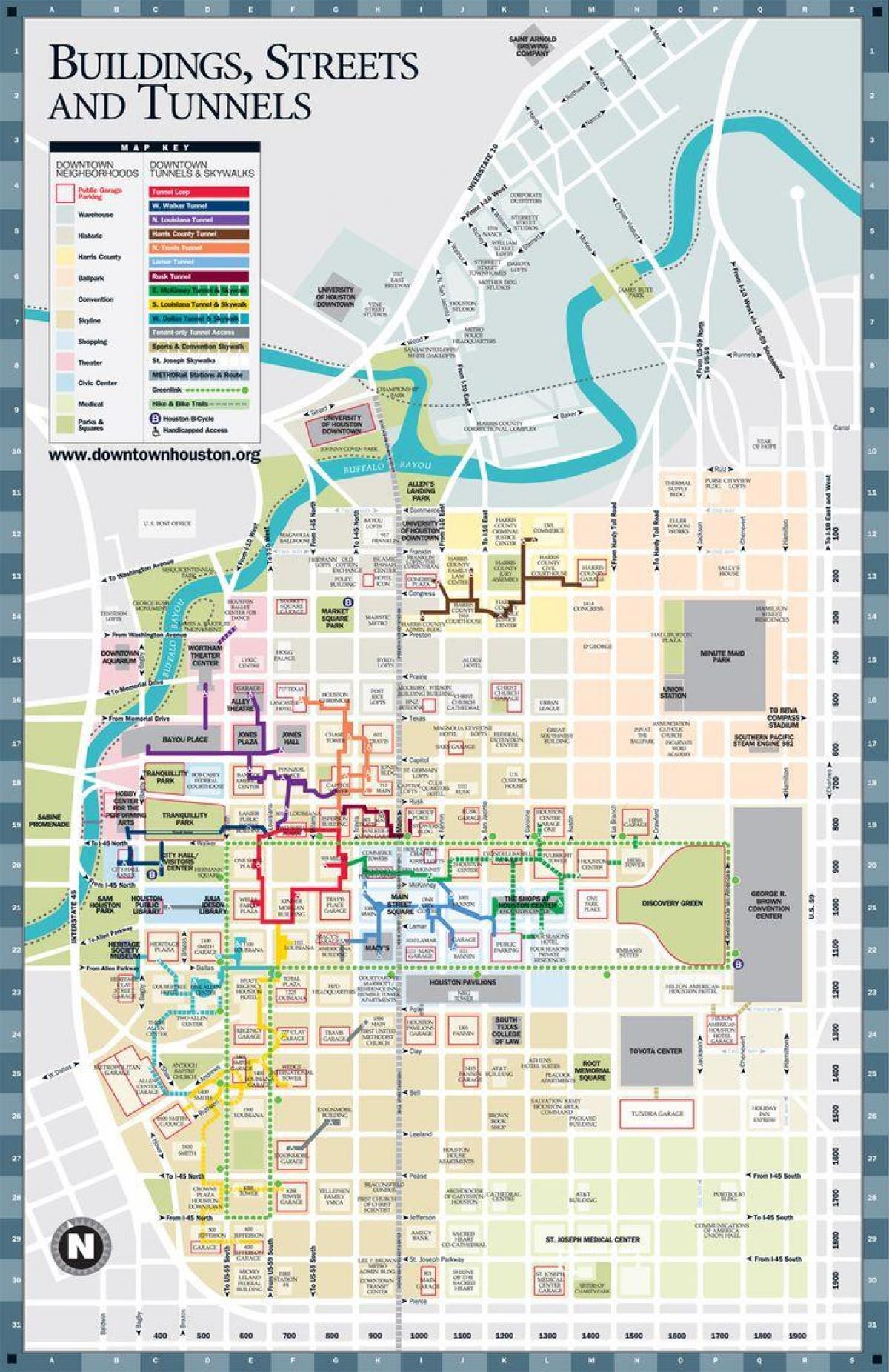 downtown Houston tuneļa karte