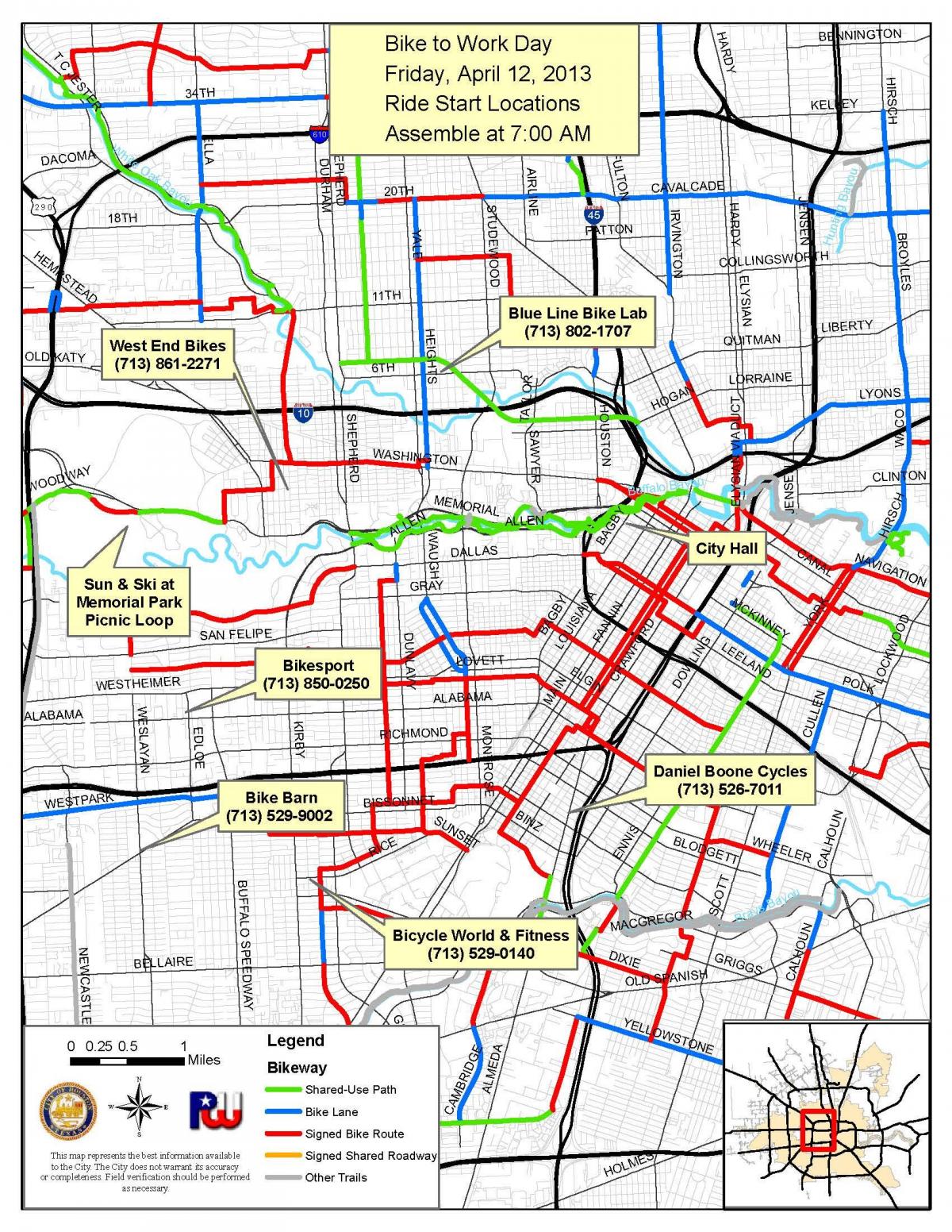 velosipēdu takas Houston karte