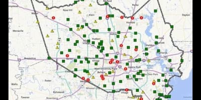 Karte applūst teritorijas Houston