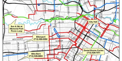 Velosipēdu takas Houston karte